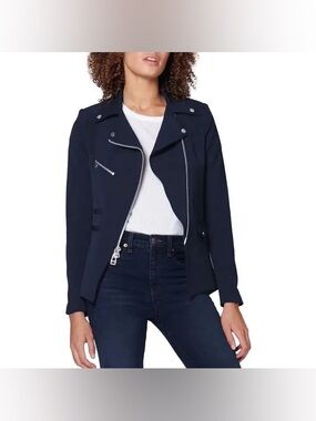 VERONICA BEARD Hadley Neoprene Moto Jacket - Navy Retail $650